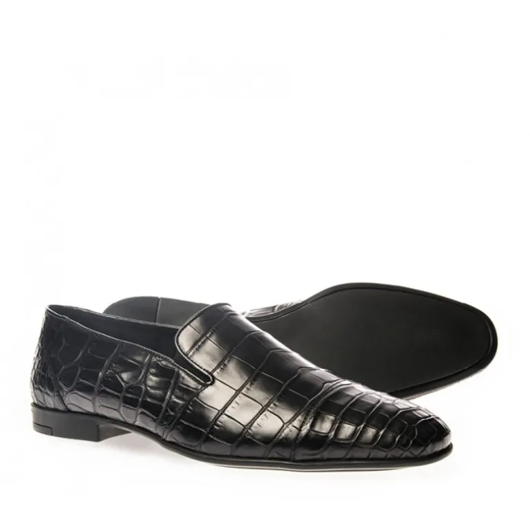 Buty męskie Mokasyny skóra Krokodyla czarny