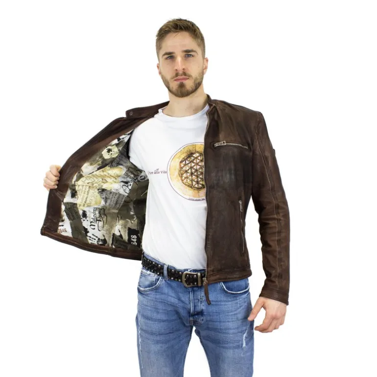 Elegancka kurtka skórzana męska "Deep" Brązowy