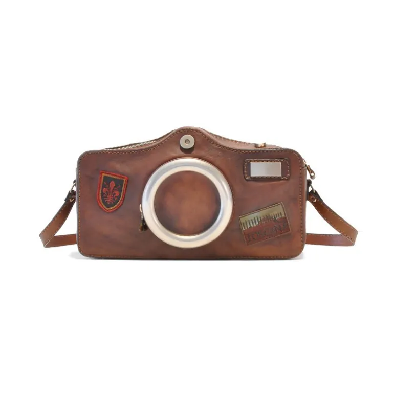 Listonoszka damska skórzana z zamknięcie metalowy zamek błyskawiczny. "Fotocamera"