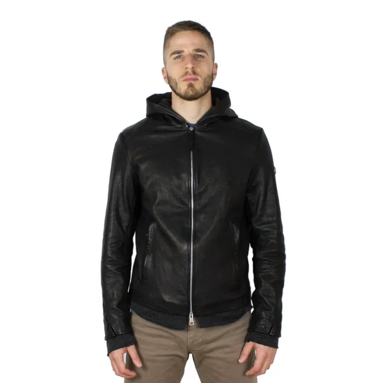 Męska skórzana kurtka z kapturem. "Damiano"