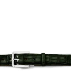 Męski pasek "OLMI" ze skóry krokodyla Zielony ciemny