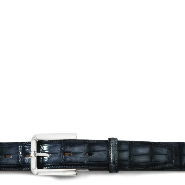 Męski pasek "OLMI" ze skóry krokodyla Granatowy