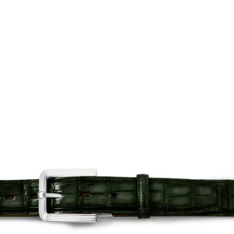 Męski pasek "OLMI" ze skóry krokodyla Zielony ciemny