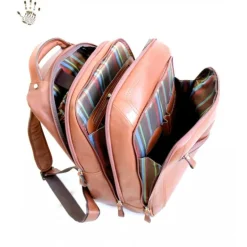 Plecak męski ze skóry bardzo dobrze wyposażony "Ombrone" BRĄZOWY