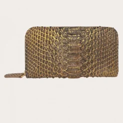 Portfel w złotym kolorze z prawdziwego metalicznego pytona