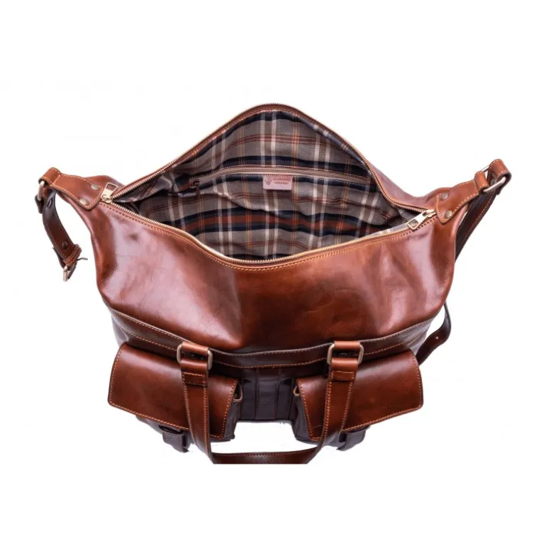 Skórzana torba weekendowa z kieszeniami