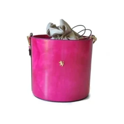 Skórzana torebka damska na rączce z łańcuszkiem "Secchiello" R335