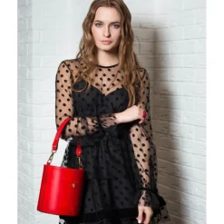 Skórzana torebka damska na rączce z łańcuszkiem "Secchiello" R335