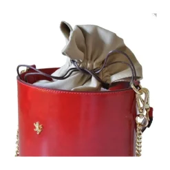 Skórzana torebka damska na rączce z łańcuszkiem "Secchiello" R335