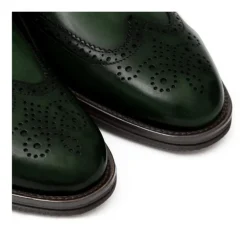 Skórzane buty ze sprzączką, czubek w kształcie jaskółczego ogona  full brogue zielone ciemny