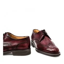 Skórzane męskie buty sznurowane, model derby full brogue bordowy