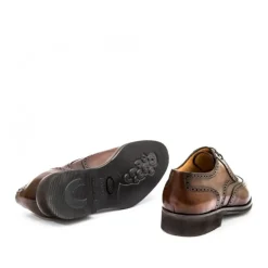 Skórzane męskie buty sznurowane, model derby full brogue brązowy ciemny