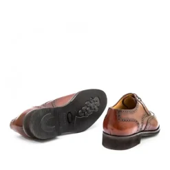 Skórzane męskie buty sznurowane, model derby full brogue brązowy