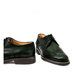 Skórzane męskie buty sznurowane, model derby full brogue zielone ciemny