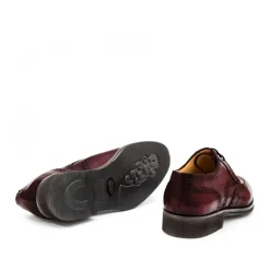 Skórzane męskie buty sznurowane, model derby full brogue bordowy