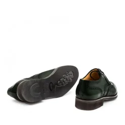 Skórzane męskie buty sznurowane, model derby full brogue zielone ciemny