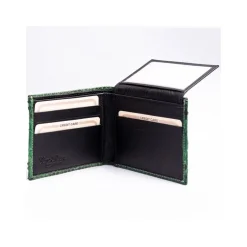 Szmaragdowo-zielony portfel z prawdziwej skóry pytona w całości wykonany ręcznie