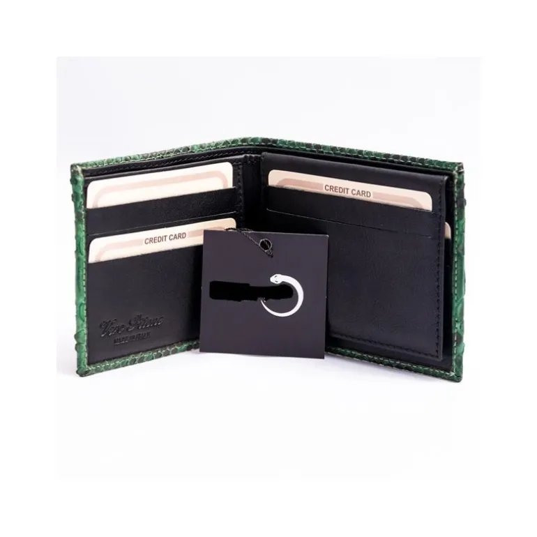 Szmaragdowo-zielony portfel z prawdziwej skóry pytona w całości wykonany ręcznie