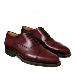 Sznurowane buty męskie ze skóry cielęcej postarzanej model Oxford bordowy