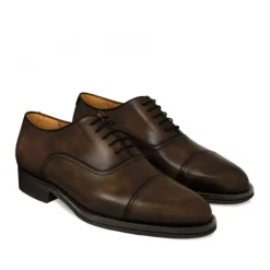 Sznurowane buty męskie ze skóry cielęcej postarzanej model Oxford kawowy