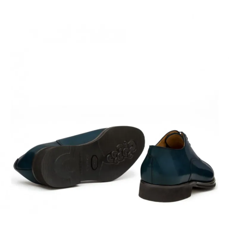 Sznurowane buty męskie ze skóry cielęcej postarzanej model Oxford granatowy