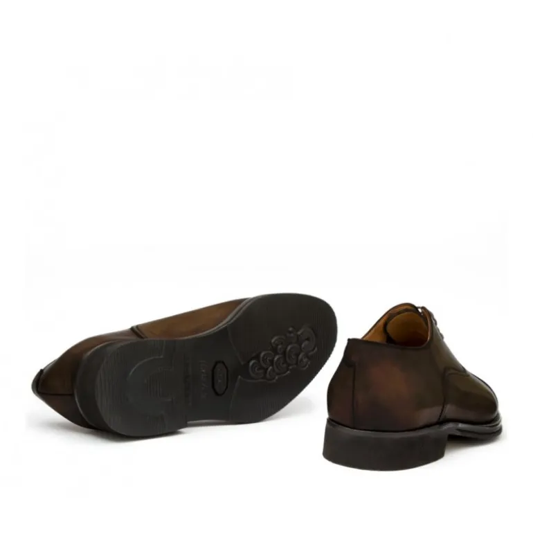 Sznurowane buty męskie ze skóry cielęcej postarzanej model Oxford kawowy