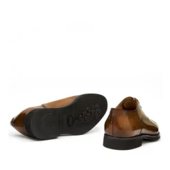 Sznurowane buty męskie ze skóry cielęcej postarzanej model Oxford brązowy ciemny