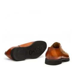 Sznurowane buty męskie ze skóry cielęcej postarzanej model Oxford brązowy