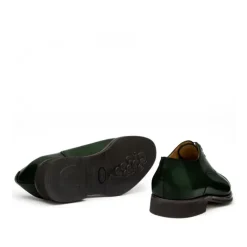 Sznurowane buty męskie ze skóry cielęcej postarzanej model Oxford zielone ciemny