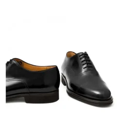 Sznurowane buty męskie ze skóry cielęcej postarzanej model Oxford czarny