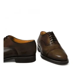 Sznurowane buty męskie ze skóry cielęcej postarzanej model Oxford kawowy