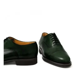 Sznurowane buty męskie ze skóry cielęcej postarzanej model Oxford zielone ciemny