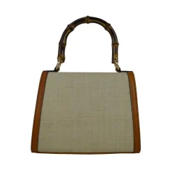 Sztywna torebka ze skóry i naturalnej słomy z subtelnym wzorem "Castalia" SUM298/26