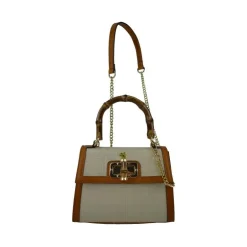 Sztywna torebka ze skóry i naturalnej słomy z subtelnym wzorem "Castalia" SUM298/26