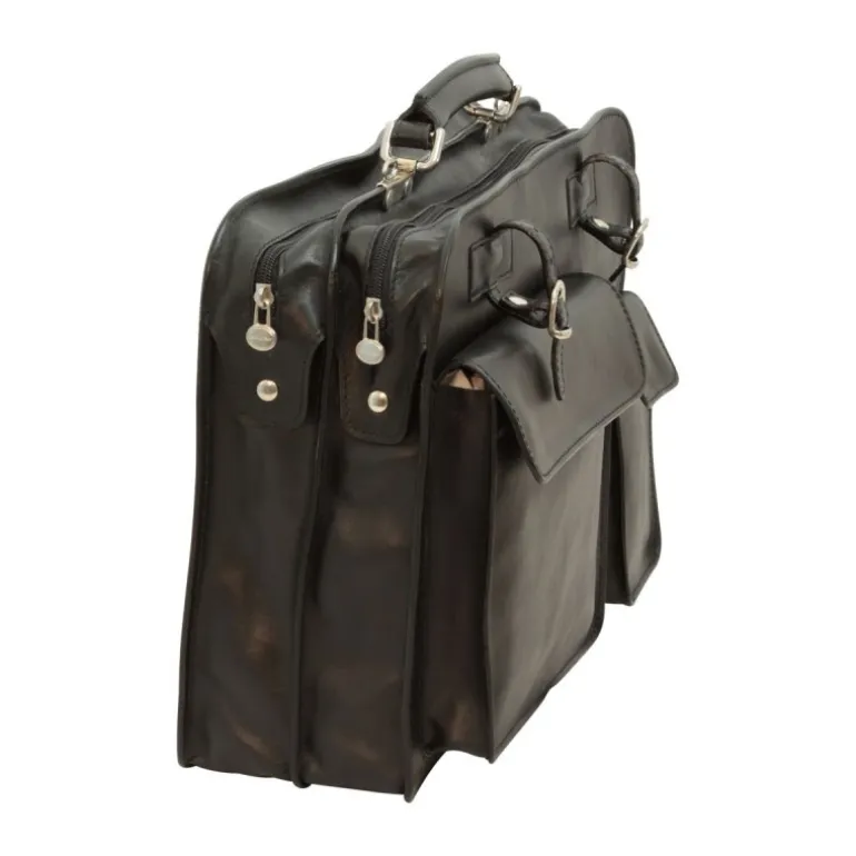 Teczka z uchwytami na parasole z licowej skóry cielęcej "Olsztyn" CZARNY