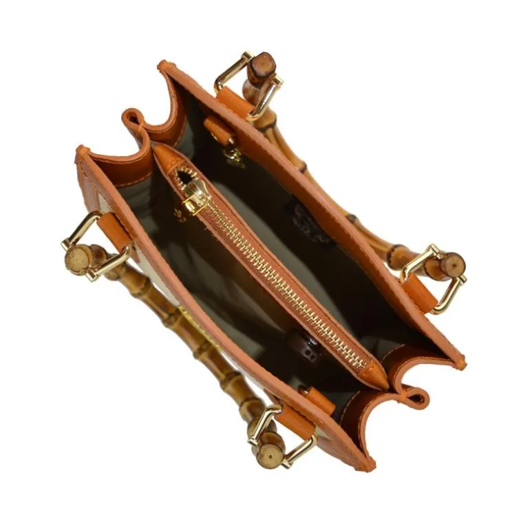 Torebka damska ze skóry i naturalnej słomy z subtelnym wzorem "Capri" SUM498