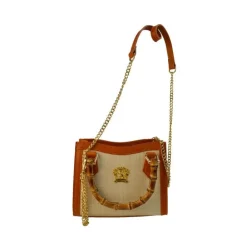 Torebka damska ze skóry i naturalnej słomy z subtelnym wzorem "Capri" SUM498