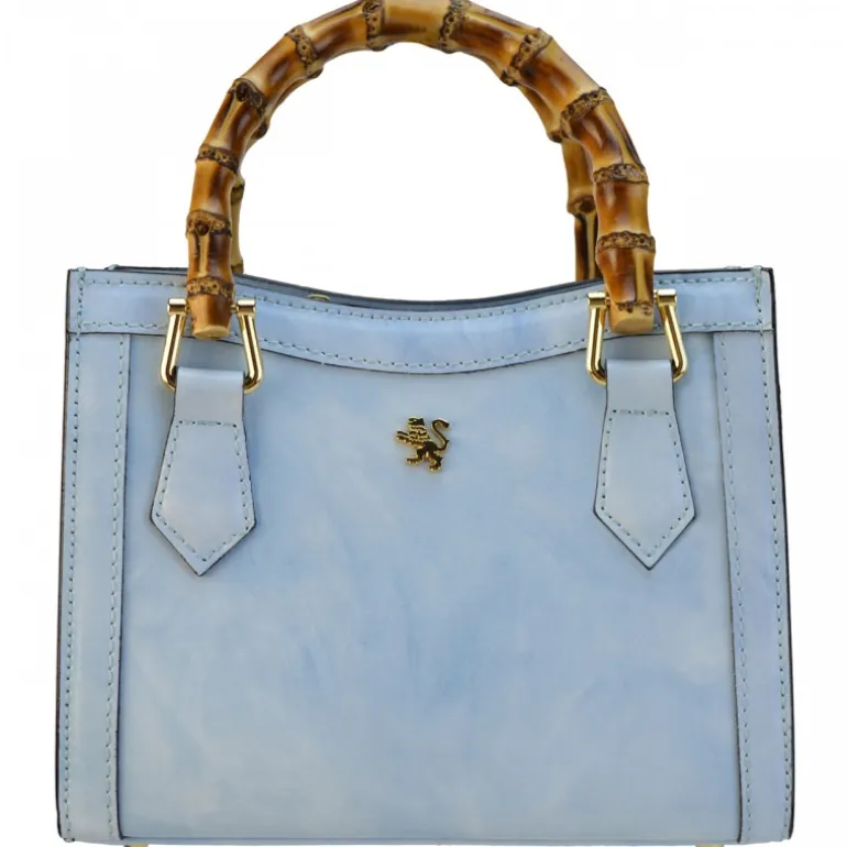 Torebka skórzana z uchwytem bambusowym