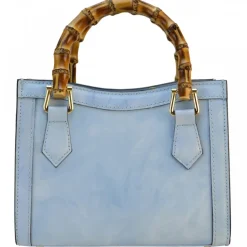 Torebka skórzana z uchwytem bambusowym