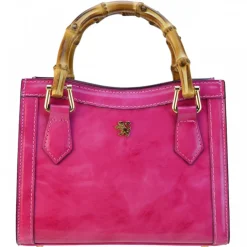 Torebka skórzana z uchwytem bambusowym