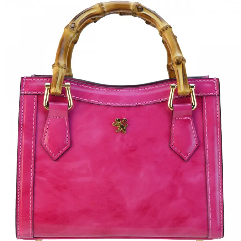 Torebka skórzana z uchwytem bambusowym