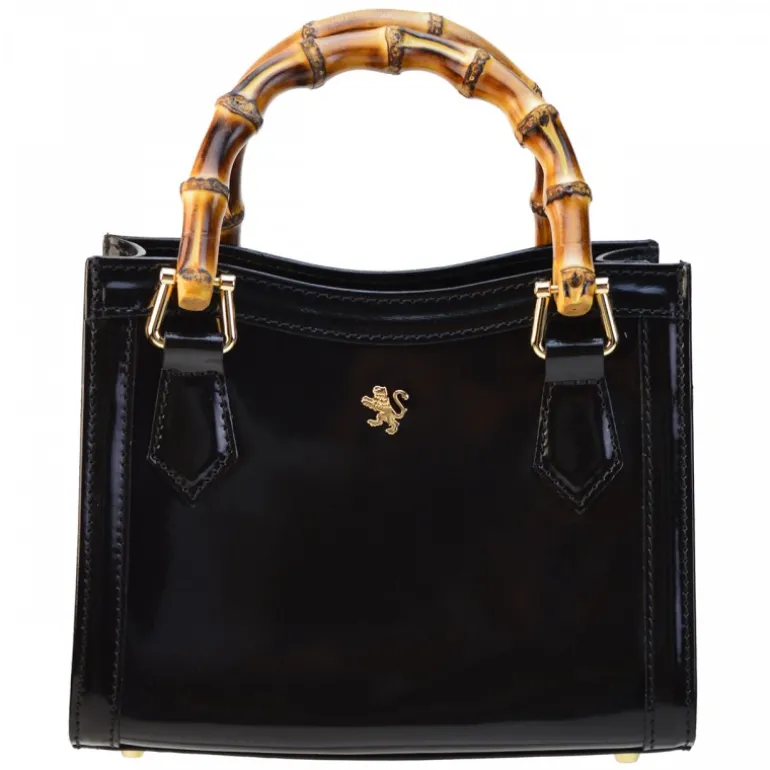 Torebka skórzana z uchwytem bambusowym