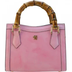 Torebka skórzana z uchwytem bambusowym