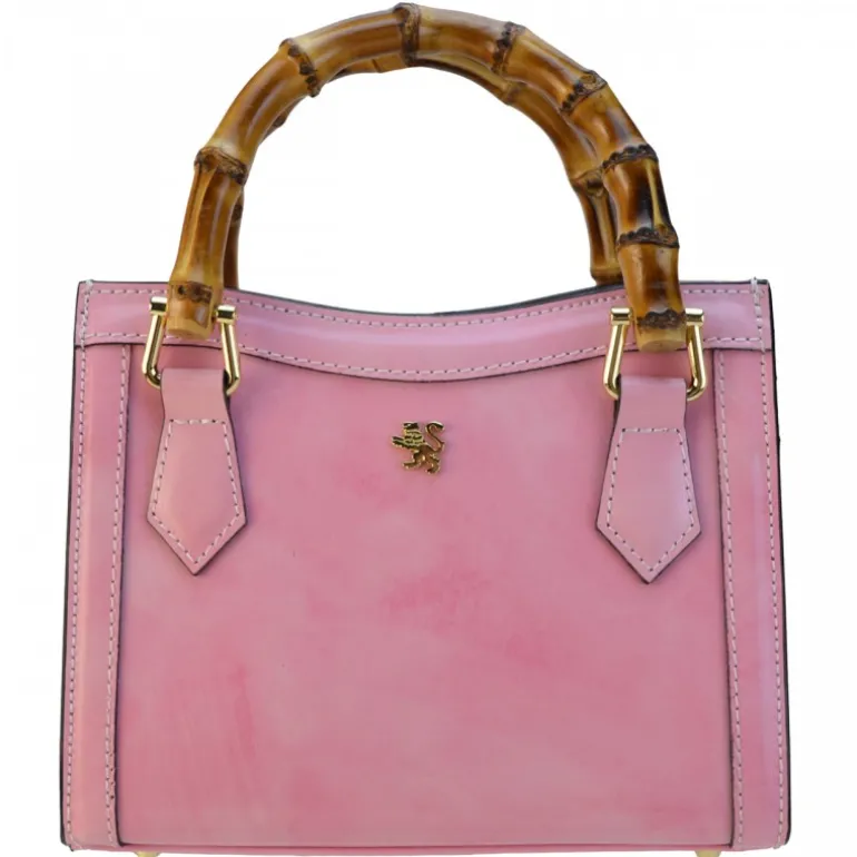 Torebka skórzana z uchwytem bambusowym