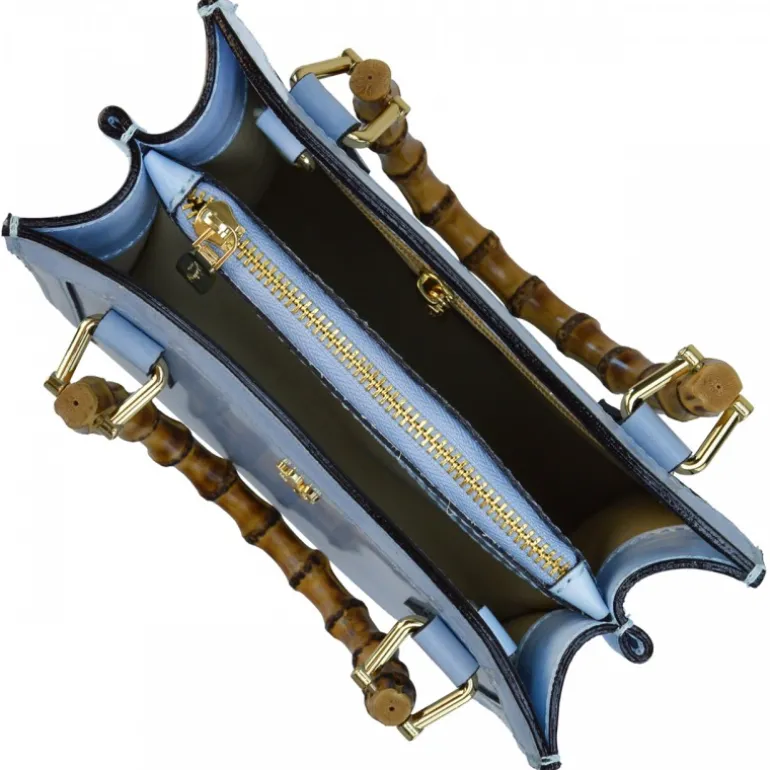 Torebka skórzana z uchwytem bambusowym