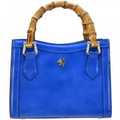 Torebka skórzana z uchwytem bambusowym