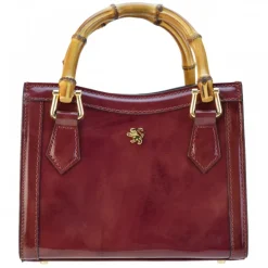 Torebka skórzana z uchwytem bambusowym