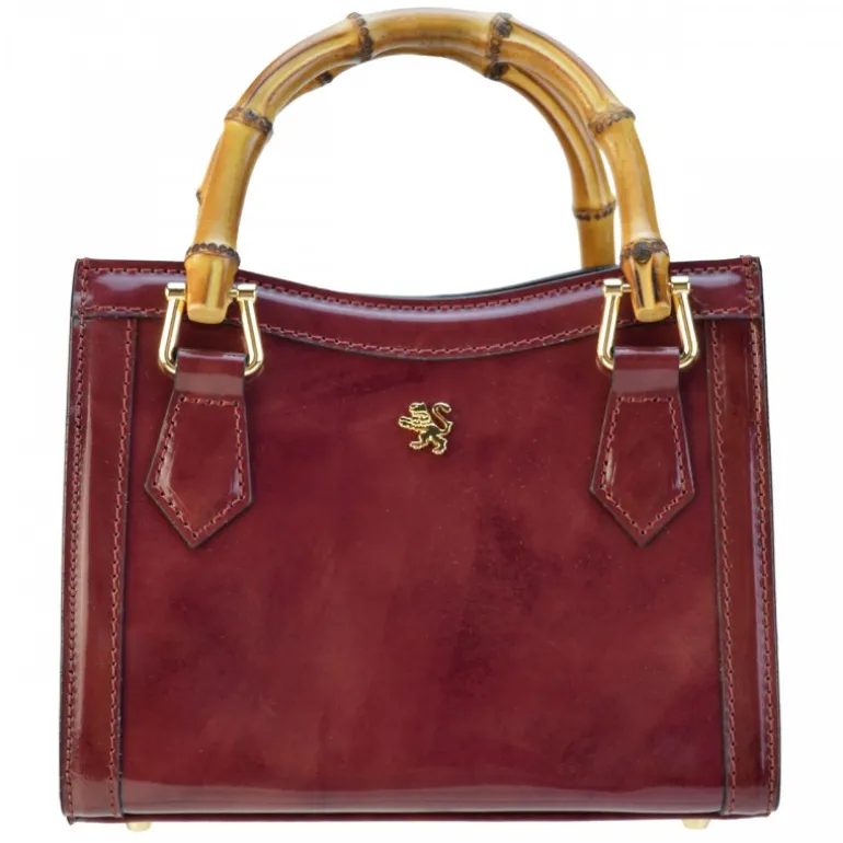 Torebka skórzana z uchwytem bambusowym