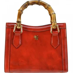 Torebka skórzana z uchwytem bambusowym