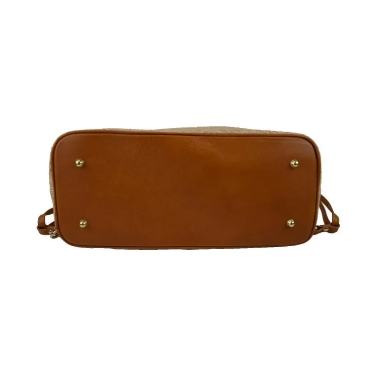 Torebka ze skóry i naturalnej słomy z subtelnym wzorem "Vetulonia" SUM